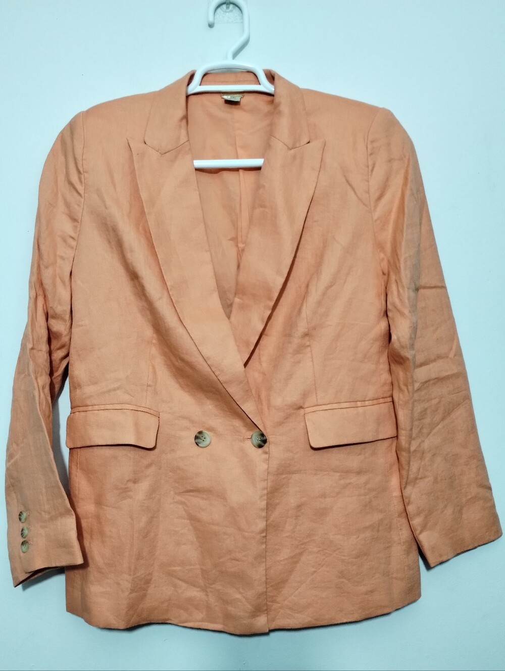 Magaschoni Orange Linen Double Breasted Blazer Women's L